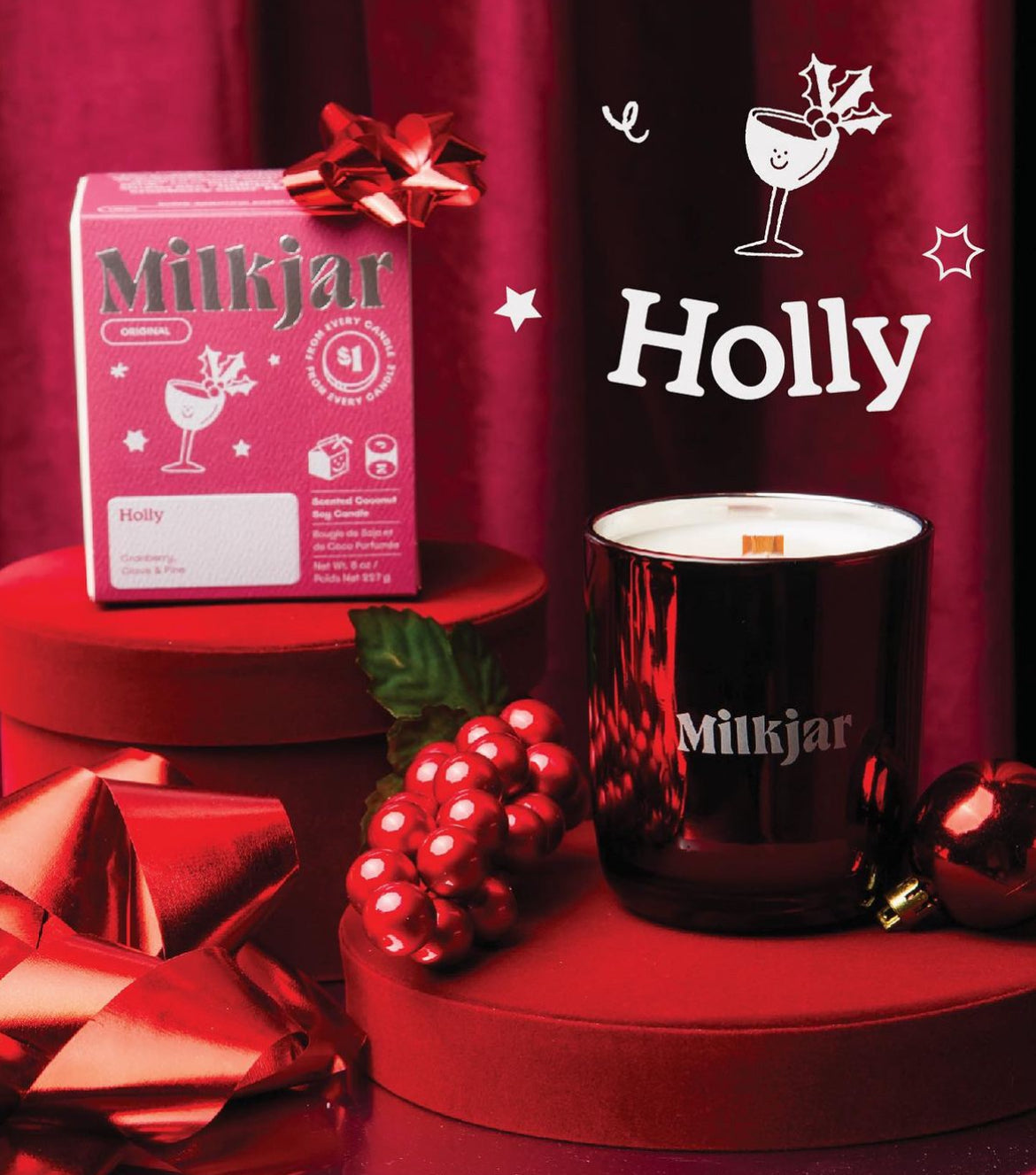 Milk Jar Holly Candle