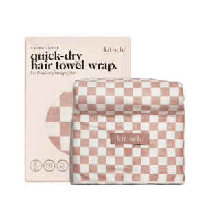 XL Satin Wrapped Hair Towel - Terracotta Checker