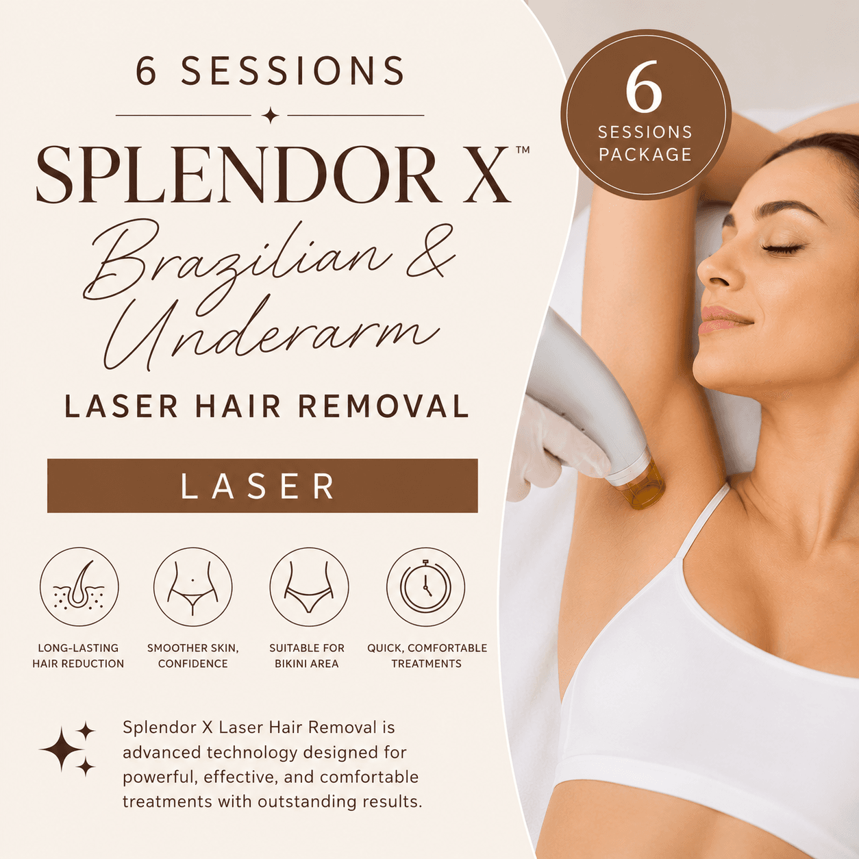 6 Sessions Brazilian & Underarm Laser Hair Removal