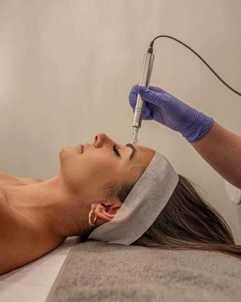 TWIST Microneedling on a client's face