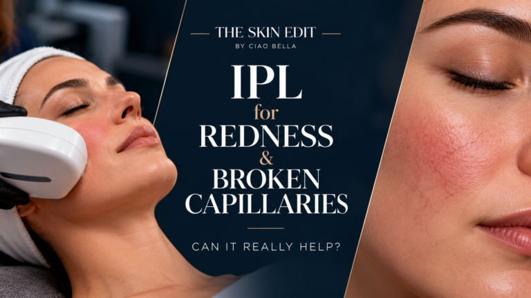 IPL Photofacial treatment for facial redness and broken capillaries at Ciao Bella Advanced Aesthetics in Grande Prairie.
